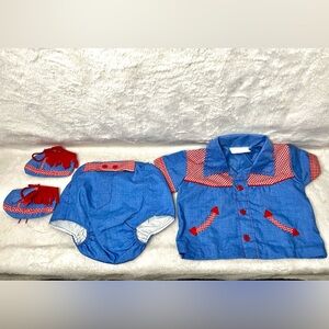 Catton Candy Vintage Blue and Red Baby Outfit Set